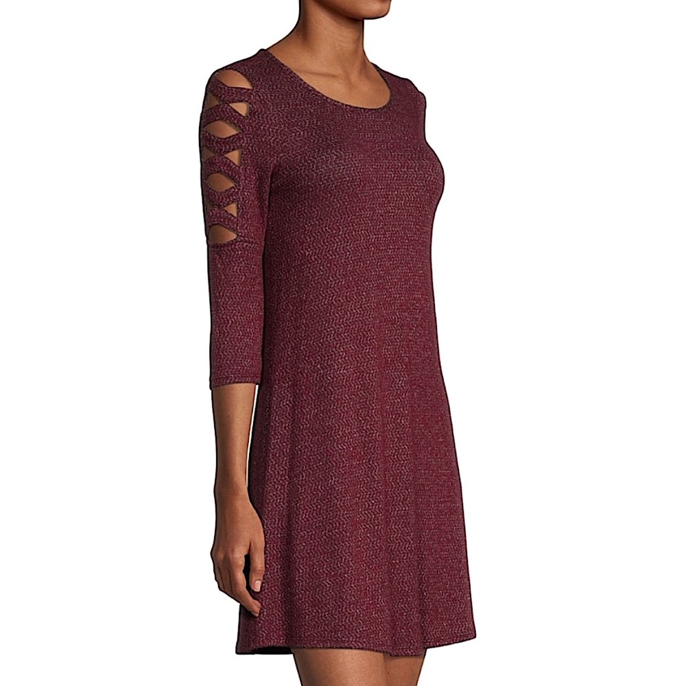 Byer California Juniors 3/4 Sleeve Sweater Dress Raisin Red- Brown